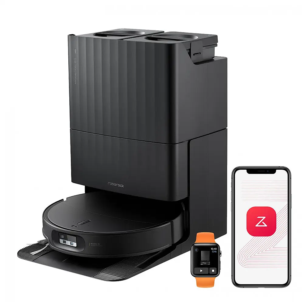 Robô Aspirador Roborock Qrevo Edge 2 com Esfregão 25.000Pa Ultra Fino 8cm Navegação AI Preto 120V