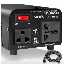 Transformador de Tensão 500W, 220V Para 110V, 110V Para 220V, Yinleader, Preto