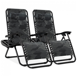 Conjunto de 2 Cadeiras Reclináveis de Aço Mesh Ajustáveis Zero Gravity com Almofadas e Bandejas,Best Choice Products