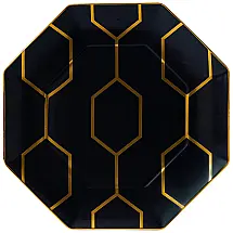 Prato Raso Octagonal, Elegância e Sofisticação em Cada Detalhe com Material de Porcelana de Ossos, Wedgwood 40007544, Preto com Detalhes em