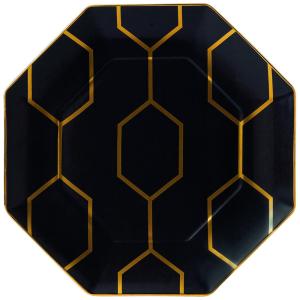 Prato Raso Octagonal, Elegância e Sofisticação em Cada Detalhe com Material de Porcelana de Ossos, Wedgwood 40007544, Preto com Detalhes em