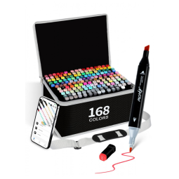 Conjunto de Canetas Artisticas 168 Cores à Base de Álcool para Artistas com Aplicativo Gratuito, Brled