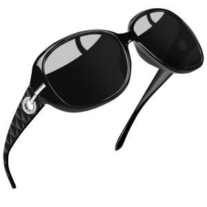 Óculos de Sol Feminino com Proteção UV, Joopin A21, Preto Brilhante e Cinza