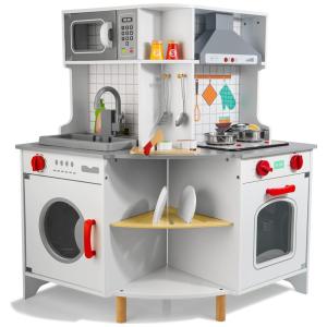 Cozinha Infantil em Madeira com Torneira a Pilhas, Efeitos Sonoros Realistas e Panelas para Crianças Acima de 3 Anos, WOODMAM