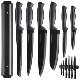 Conjunto de Facas em Aço Inoxidável com Bloco de Bancada, 7 Peças, GOURMETOP, Preto