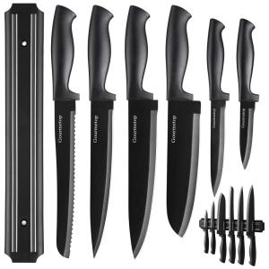 Conjunto de Facas em Aço Inoxidável com Bloco de Bancada, 7 Peças, GOURMETOP, Preto
