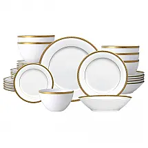Aparelho de Jantar Noritake Charlotta Gold 30 Peças Porcelana Serviço para 6 Friso de Ouro