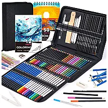 Kit Lápis de Cor Profissional COOL BANK com Estojo 73 peças Tintas Acrílicas, Aquarela, Preto