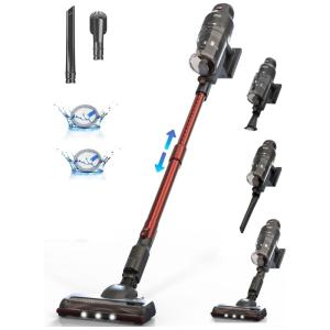 Aspirador de Pó sem Fio Potente 22Kpa 3 Velocidades para Piso de Madeira e Pelos, 110V 250W, Syvio, Vermelho