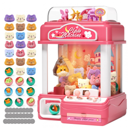 Máquina de Garra AIQI Transparente com Luzes e Som, 42cm, Dispensadora de Prêmios 55 Itens, Plástico, Rosa, Bivolt, Para Crianças