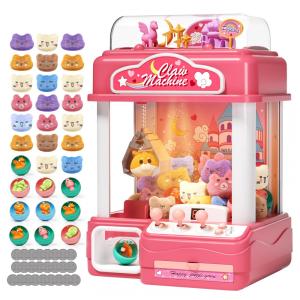 Máquina de Garra AIQI Transparente com Luzes e Som, 42cm, Dispensadora de Prêmios 55 Itens, Plástico, Rosa, Bivolt, Para Crianças