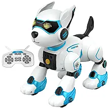 Robô Cachorro Programável Azul e Branco – YoJo‑Tech, Controle Remoto, Voz, Imitador de Sons e Dança para Crianças