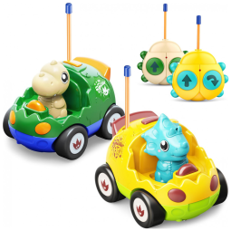 Carro Dinossauro de Controle Remoto com Música, Luzes e Efeitos Sonoros, 2 Un para Crianças Acima de 2 Anos, Kidz do, Verde e Amarelo