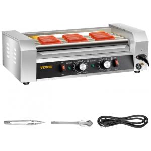Máquina de Salsicha Profissional em Aço Inoxidável até 12 Unidades, 750W, 110v, VEVOR Hot Dog Machine 5 Rollers, Preto