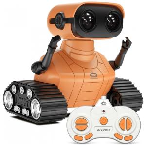 Robô Programável com Controle Remoto, Música e LED para Crianças de 3 Anos ou Mais, ALLCELE, Laranja
