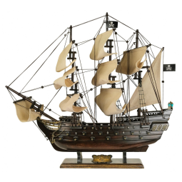 Barco Decorativo Pérola Negra de Madeira, Escala 1:190 com Acabamento em Nogueira Antigo e Velas Bege, HOME DECOR SAILINGSTORY