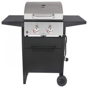 Churrasqueira a Gás com 2 Queimadores e Mesas Laterais em Aço Inoxidável, MOECSHSY, Preto