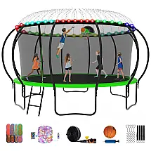 Cama Elastica Capacidade até 200 kg com Luz LED e Cesta de Basquete, Elitezip, Verde