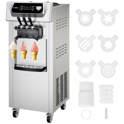 Máquina de Sorvete Soft Comercial GAOMON Prata 2+1 Sabores Alta Produção 22-28L/h 2200W