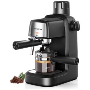 Máquina de Café em Aço Inoxidável com Bocal de Leite e Controle de Temperatura, 110V 800W, KEENSTAR, Preto