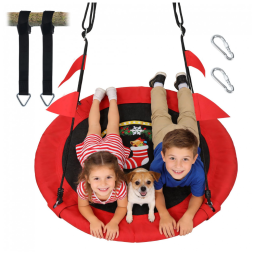 Balanço Redondo Saucer 102 cm PACEARTH Vermelho Natalino com Cordas Multi-Fios Ajustáveis Capacidade 408 kg