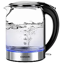 Chaleira elétrica COSORI Speed-Boil vidro borosilicato inox 1,7L 1500W 110V desligamento automático proteção seca LED preta
