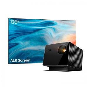 Projetor 4K a laser VisionMaster Max Valerion com tela fixa Fresnel ALR 120 polegadas ganho 1.8 rejeição de luz ambiente 110V