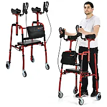 Andador Adulto Idoso Goplus com Apoio de Braço e Assento, Suporta até 136 Quilos, Vermelho