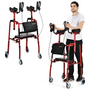 Andador Adulto Idoso Goplus com Apoio de Braço e Assento, Suporta até 136 Quilos, Vermelho