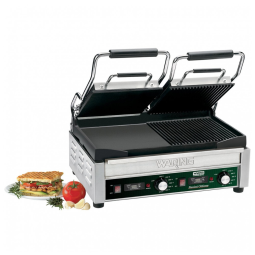 Grelha Panini Waring WDG300T Duas Placas Lisas/Ranhuradas Inox 240V 3120W Timer 43x23.5 cm