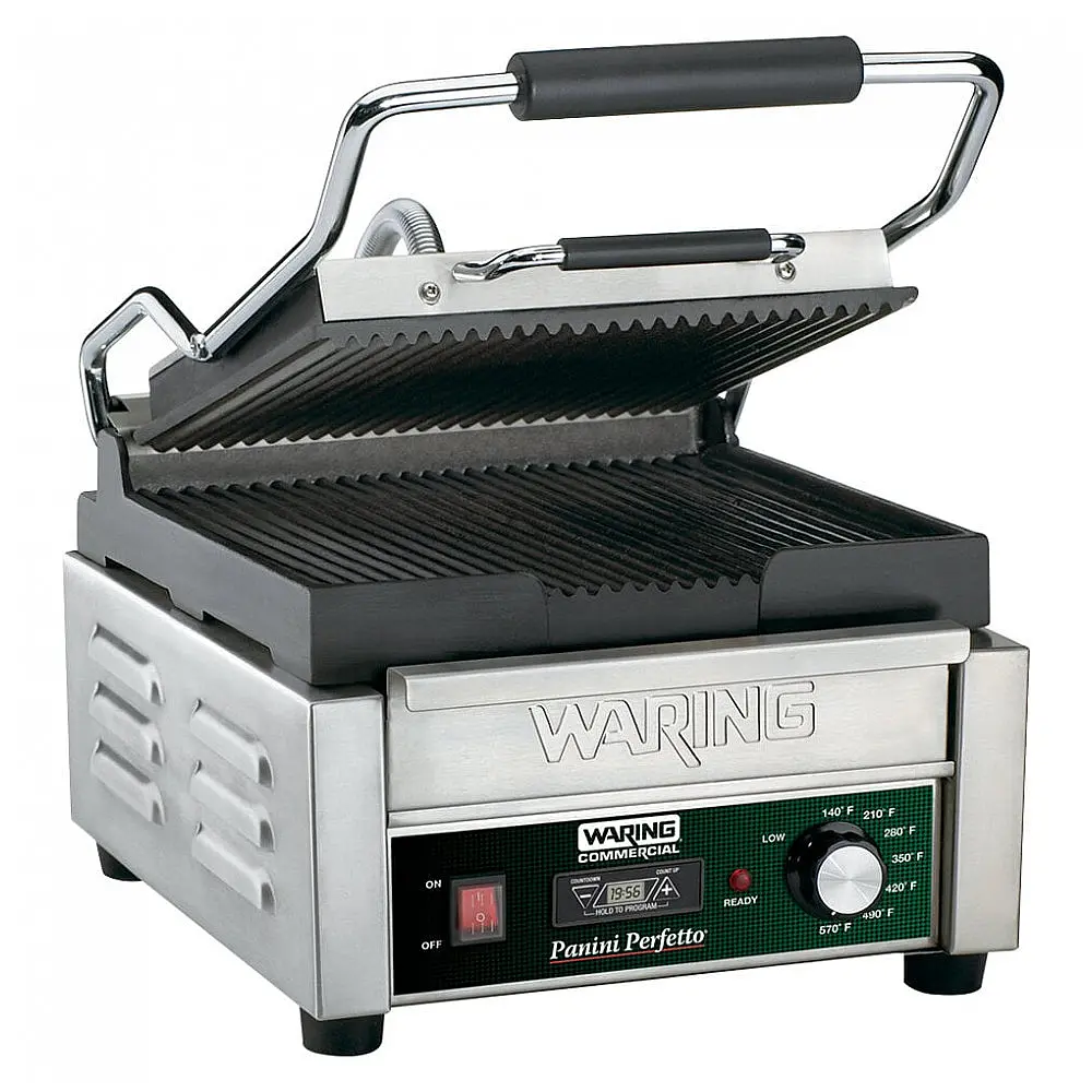 Grelha Panini Waring WPG150T Grooved Top & Bottom Inox 110V 1800W Timer 25x23,5 cm