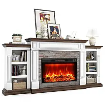 Rack TV Lareira Elétrica HolliWill 203x95cm 1400W Chamas LED Rustico 110V