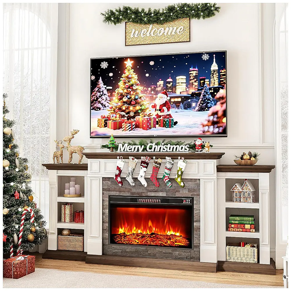 Rack TV Lareira Elétrica HolliWill 203x95cm 1400W Chamas LED Rustico 110V — foto 3