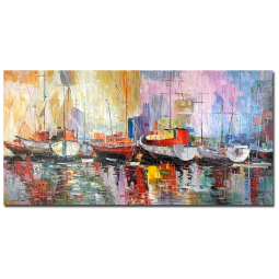 Art Quadro Decorativo Veleiro Colorido Pintado à Mão 60 x, BOUVY, Amarelo
