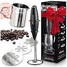 Espumador Elétrico de Leite em Aço Inoxidável a Bateria com Suporte, POWERLIX COMIN18JU093817, Preto