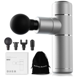 Massageador Pistola Elétrico Profissional Sem Fio 4 Acessórios 5 Velocidades 3000 RPM, KAMOTS BEAUTY, Prateado