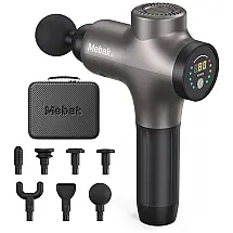 Massageador Pistola Elétrico Profissional Sem Fio 7 Acessórios 5 Velocidades 640 3700 RPM, MEBAK 3, Preto