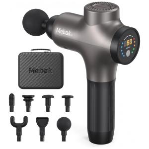 Massageador Pistola Elétrico Profissional Sem Fio 7 Acessórios 5 Velocidades 640 3700 RPM, MEBAK 3, Preto