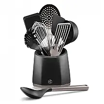 Kit de Utensílios HexClad 9 Peças Aço Inox e Silicone Gunmetal Resistente até 232°C