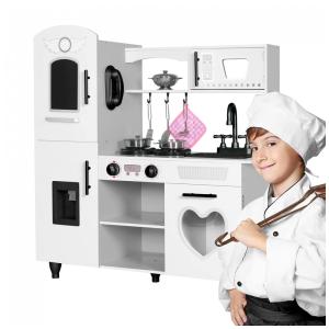 Cozinha Infantil em Madeira com 7 Utensílios, Luzes e Sons Realistas para Crianças Acima de 3 Anos, TaoHFE, Branca