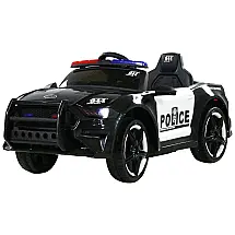 Carro Mustangue Elétrico Policial 12V Recarregável para Crianças 1 Assento até 29 kg, Idade Recomendada 3, FIRST DRIVE, Preto