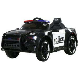 Carro Mustangue Elétrico Policial 12V Recarregável para Crianças 1 Assento até 29 kg, Idade Recomendada 3, FIRST DRIVE, Preto
