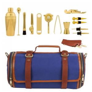 Kit Bartender Profissional 12 Peças com Estojo para zenamento, Discerno, Dourado