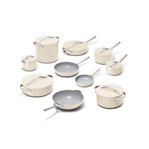 Conjunto de Panelas Cerâmicas Caraway Creme Antiaderente sem PTFE/PFAS 24 Peças com Organizadores