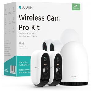 WUUK 2 câmeras para segurança doméstica Wi Fi sem fio externo, câmera de segurança sem fio externa alimentada por bateria de 2K com estação