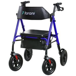 Andador Farani Todo Terreno com Assento, Rodas de 25 cm sem Pneus, Assento Acolchoado com Encosto, Manoplas Ergonômicas com Altura
