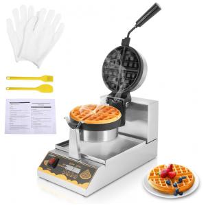 Máquina de Waffle Profissional em Aço Inoxidável com Painel Digital, 1250W 110V, WICHEMI, Prata
