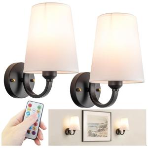 Conjunto de Luminária de Parede Sem Fio com 2 Peças, Estilo Retrô, Carregamento USB e 7 Opçoes de Cores RGB, Slywise, Preta