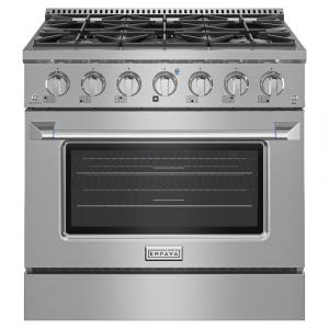 Fogão a gás de piso 91cm Empava inox 5 queimadores dupla-anel 20K forno 147L convecção e grill infravermelho 110V