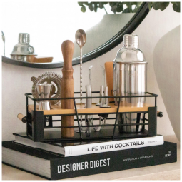 Kit Bartender Profissional 11 Peças em Aço Inoxidável com Suporte de Bambu, ROYALE MIX, Prata